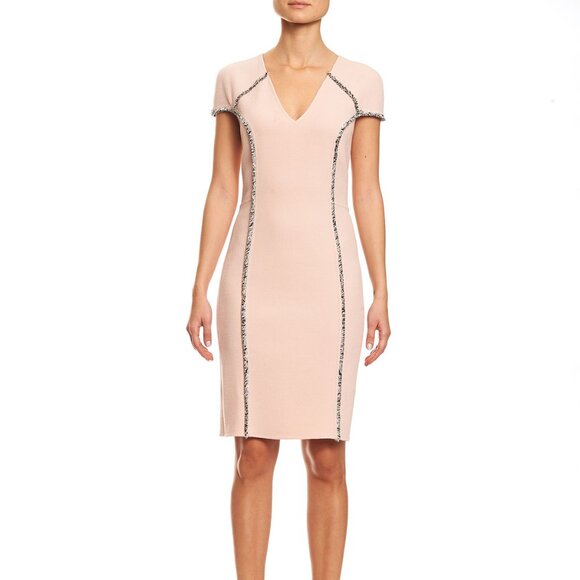 Carolina Herrera Eyelash Trim Cap Sleeve Dress Pink Size 6 - Picture 1 of 6